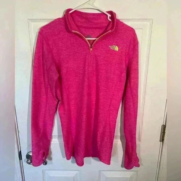 The North Face Tops - The North Face Quarter Zip Women’s Medium Pink/neon yellow 1/4 Zip long sleeve